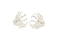Silver Claw Ring, 925 Sterling Silver Plated Brass Claw Ring With 1 Stone Settings - Ring Size : 18mm N1686 H0977