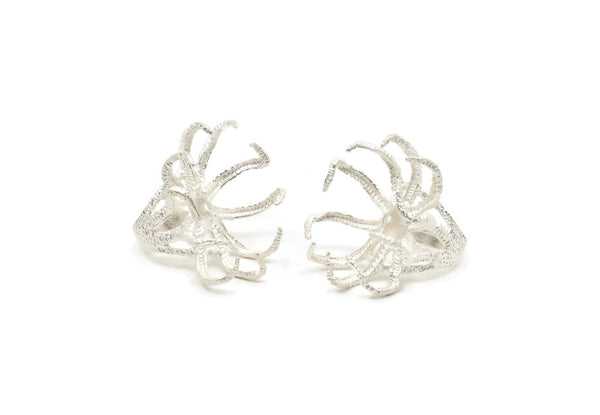 Silver Claw Ring, 925 Sterling Silver Plated Brass Claw Ring With 1 Stone Settings - Ring Size : 18mm N1686 H0977