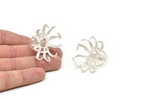 Silver Claw Ring, 925 Sterling Silver Plated Brass Claw Ring With 1 Stone Settings - Ring Size : 18mm N1686 H0977