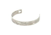 Silver Heart Bangle, Antique Silver Plated Brass Cuff Bracelet Blank Bangle With 2 Heart Holes (10x0.80mm) BRC011