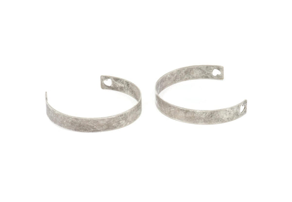 Silver Heart Bangle, Antique Silver Plated Brass Cuff Bracelet Blank Bangle With 2 Heart Holes (10x0.80mm) BRC011