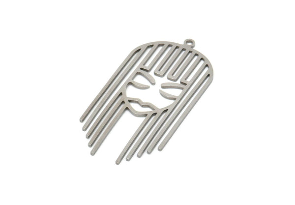Steel Face Charm, Stainless Steel Face Charms With 1 Loop, Pendants, Earrings, Findings (43x21x0.80mm) SMP2032