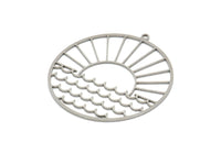 Steel Round Charm, Stainless Steel Rising Sun And Wavy Patterned Round Shaped Charms With 1 Loop, Charm Pendants (41x39x0.80mm) SMP2040
