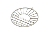 Steel Round Charm, Stainless Steel Rising Sun And Wavy Patterned Round Shaped Charms With 1 Loop, Charm Pendants (41x39x0.80mm) SMP2040