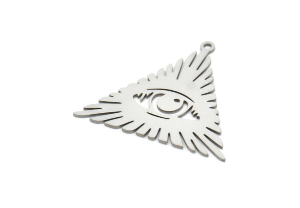 Steel Triangle Charm, Stainless Steel Eye Patterned Triangle Shaped Charms With 1 Loop, Findings (31x34x0.80mm) SMP2045