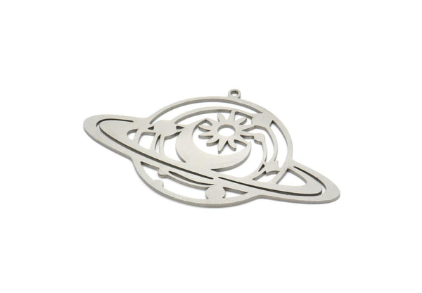 Steel Saturn Charm, Stainless Steel Saturn Shaped Charms With 1 Loop, Pendants, Planet Findings (32x53x0.80mm) SMP2047