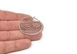 Steel Round Charm, Stainless Steel Rising Sun Patterned Round Shaped Charms With 1 Loop, Charm Pendants (41x38.5x0.80mm) SMP2052