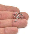 Steel Lotus Charm, Stainless Steel Lotus Flower Charms With 1 Loop, Findings (26x22x0.80mm) SMP2053
