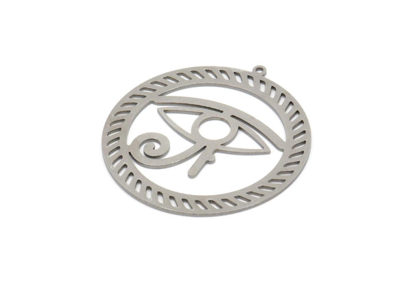 Steel Round Charm, Stainless Steel Horus Eye Charms With 1 Loop, Charm Pendants, Findings (38x36x0.80mm) SMP2057