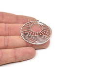 Steel Round Charm, Stainless Steel Rising Sun Patterned Round Shaped Charms With 1 Loop, Charm Pendants (41x38.5x0.80mm) SMP2059