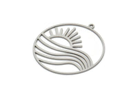 Steel Round Charm, Stainless Steel Rising Sun Patterned Round Shaped Charms With 1 Loop, Charm Pendants (32x29x0.80mm) SMP2063
