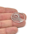 Steel Round Charm, Stainless Steel Rising Sun Patterned Round Shaped Charms With 1 Loop, Charm Pendants (32x29x0.80mm) SMP2063