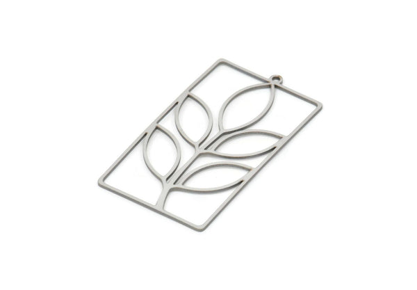 Steel Rectangle Charm, Stainless Steel Branch Patterned Rectangle Shaped Charms With 1 Loop, Findings (46x25x0.80mm) SMP2064