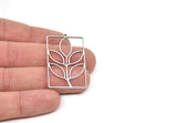Steel Rectangle Charm, Stainless Steel Branch Patterned Rectangle Shaped Charms With 1 Loop, Findings (46x25x0.80mm) SMP2064
