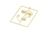Brass Face Charm, Raw Brass Face Charms With 1 Loop, Face Earrings, Findings (47x33x0.80mm) SMP2065