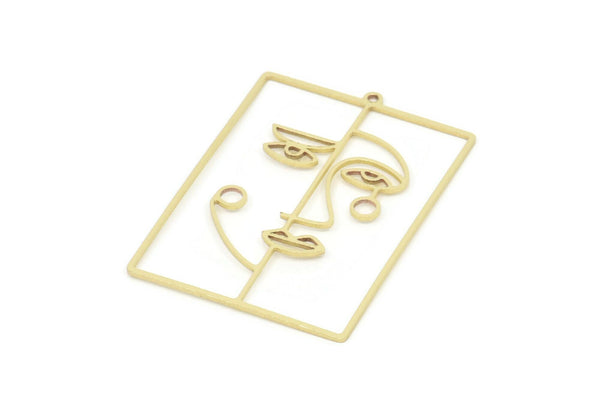 Brass Face Charm, Raw Brass Face Charms With 1 Loop, Face Earrings, Findings (47x33x0.80mm) SMP2065