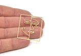 Brass Face Charm, Raw Brass Face Charms With 1 Loop, Face Earrings, Findings (47x33x0.80mm) SMP2065