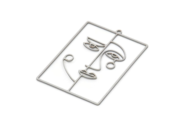 Steel Face Charm, Stainless Steel Face Charms With 1 Loop, Face Earrings, Findings (47x33x0.80mm) SMP2065
