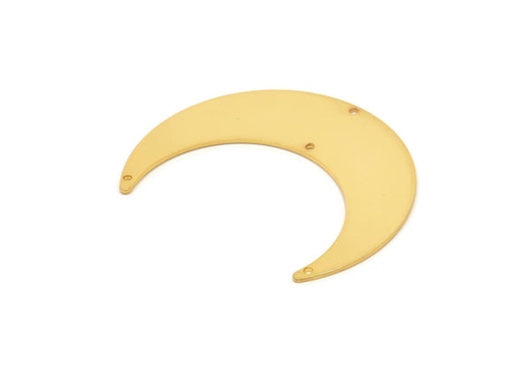 Gold Moon Charm, Gold Plated Brass Crescent Moon Charm With 4 Holes, Stamping Blanks (50x15x0.90mm) M841