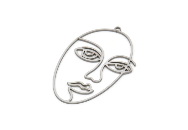 Steel Face Charm, Stainless Steel Face Charms With 1 Loop, Pendants, Earrings, Findings (48x30x0.80mm) SMP2067