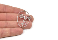 Steel Face Charm, Stainless Steel Face Charms With 1 Loop, Pendants, Earrings, Findings (48x30x0.80mm) SMP2067