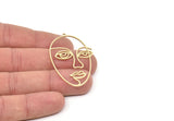 Brass Face Charm, Raw Brass Face Charms With 1 Loop, Face Earrings, Findings (48x30x0.80mm) SMP2067