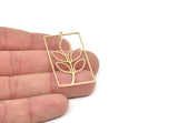 Brass Rectangle Charm, Raw Brass Branch Patterned Rectangle Shaped Charms With 1 Loop, Findings (46x25x0.80mm) SMP2068