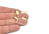 Brass Rectangle Charm, Raw Brass Branch Patterned Rectangle Shaped Charms With 1 Loop, Findings (47x36x0.80mm) SMP2069
