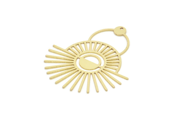 Brass Sun Charm, Raw Brass Rising Sun Shaped Charms With 1 Hole, Earring Findings (42x36x0.60mm) SMP2074