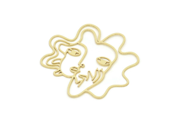 Brass Face Charm, Raw Brass Face Charms, Face Earrings, Findings (43x41x0.60mm) SMP2083