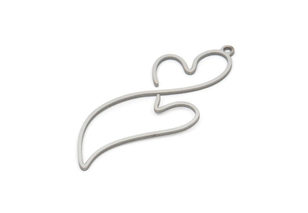 Steel Heart Charm, Stainless Steel Heart Charms With 1 Loop, Heart Earrings, Pendants (45x18x0.80mm) SMP2092
