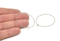 Silver Earring Wires, 24 Silver Tone Brass Earring Wires (40x0.70mm) Q0464
