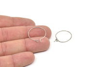 Silver Round Earring, 24 Silver Tone Brass Wire Round Earring Charms, Pendants, Findings (20x0.70mm) BS1243 E350