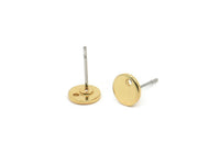 Gold Cabochon Earring, 8 Gold Plated Brass Cabochon Stud Earrings With 1 Hole (7x1mm) E077 A6668