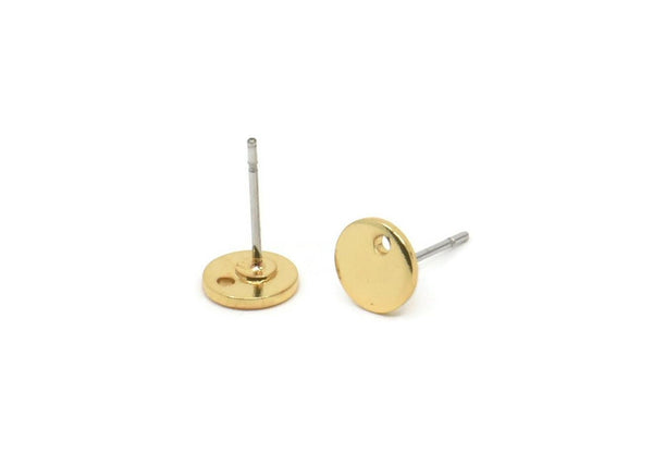 Gold Cabochon Earring, 8 Gold Plated Brass Cabochon Stud Earrings With 1 Hole (7x1mm) E077 A6668