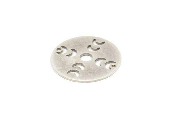 Moon Phases Charm, 4 Antique Silver Plated Brass Crescent Moon Charms With 2 Holes, Pendants, Findings (22x0.80mm) M02713