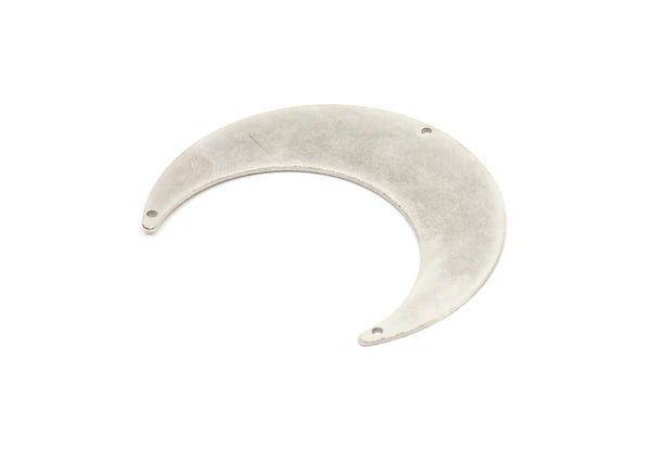 Silver Moon Charm, 2 Antique Silver Plated Brass Crescent Moon Charms With 3 Holes, Stamping Blanks (50x15x0.90mm) M839