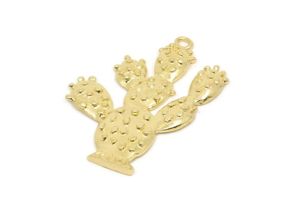 Brass Cactus Pendant, Raw Brass Cactus Charms, Jewelry Supplies, Findings (36mm) N0416