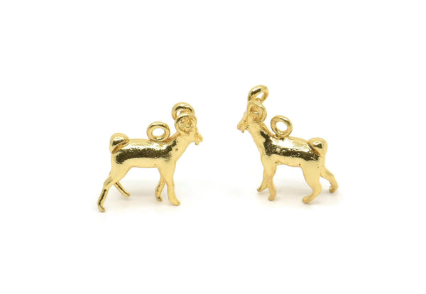 Gold Goat Charm, 2 Gold Plated Brass Goat Charm Earrings With 1 Loop, Pendants, Findings (13x16mm) N0998