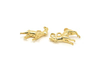 Gold Goat Charm, 2 Gold Plated Brass Goat Charm Earrings With 1 Loop, Pendants, Findings (13x16mm) N0998