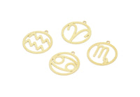 Brass Zodiac Charm, Raw Brass Zodiac Charms With 1 Loop, Pendants, Earring Charms, Findings (22x20x0.60mm) SMP2101