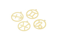 Brass Zodiac Charm, Raw Brass Zodiac Charms With 1 Loop, Pendants, Earring Charms, Findings (22x20x0.60mm) SMP2101