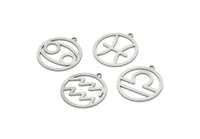 Steel Zodiac Charm, Stainless Steel Zodiac Charms With 1 Loop, Pendants, Earring Charms, Findings (22x20x0.80mm) SMP2101
