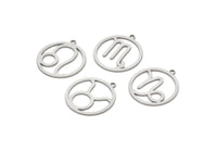 Steel Zodiac Charm, Stainless Steel Zodiac Charms With 1 Loop, Pendants, Earring Charms, Findings (22x20x0.80mm) SMP2101