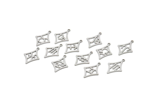 Steel Zodiac Charm, Stainless Steel Zodiac Charms With 1 Loop, Pendants, Earring Charms, Findings (22x15x0.80mm) SMP2103