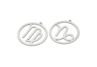 Steel Zodiac Charm, Stainless Steel Zodiac Charms With 1 Loop, Pendants, Earring Charms, Findings (34x32x0.80mm) SMP2104
