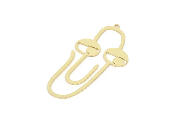 Brass Face Charm, Raw Brass Paperclip Shaped Charms With 1 Loop, Earring Findings (47x23x0.80mm) SMP2117