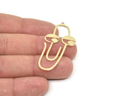 Brass Face Charm, Raw Brass Paperclip Shaped Charms With 1 Loop, Earring Findings (47x23x0.80mm) SMP2117