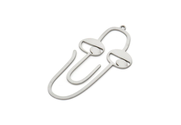 Steel Face Charm, Stainless Steel Paperclip Shaped Charms With 1 Loop, Earring Findings (47x23x0.80mm) SMP2117