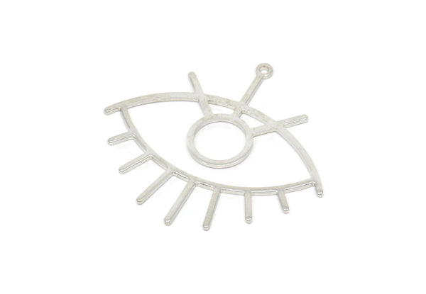 Silver Eye Charm, 4 Silver Tone Brass Eye Charms With 1 Loop, Pendants, Earrings (42x38x1mm) D0649